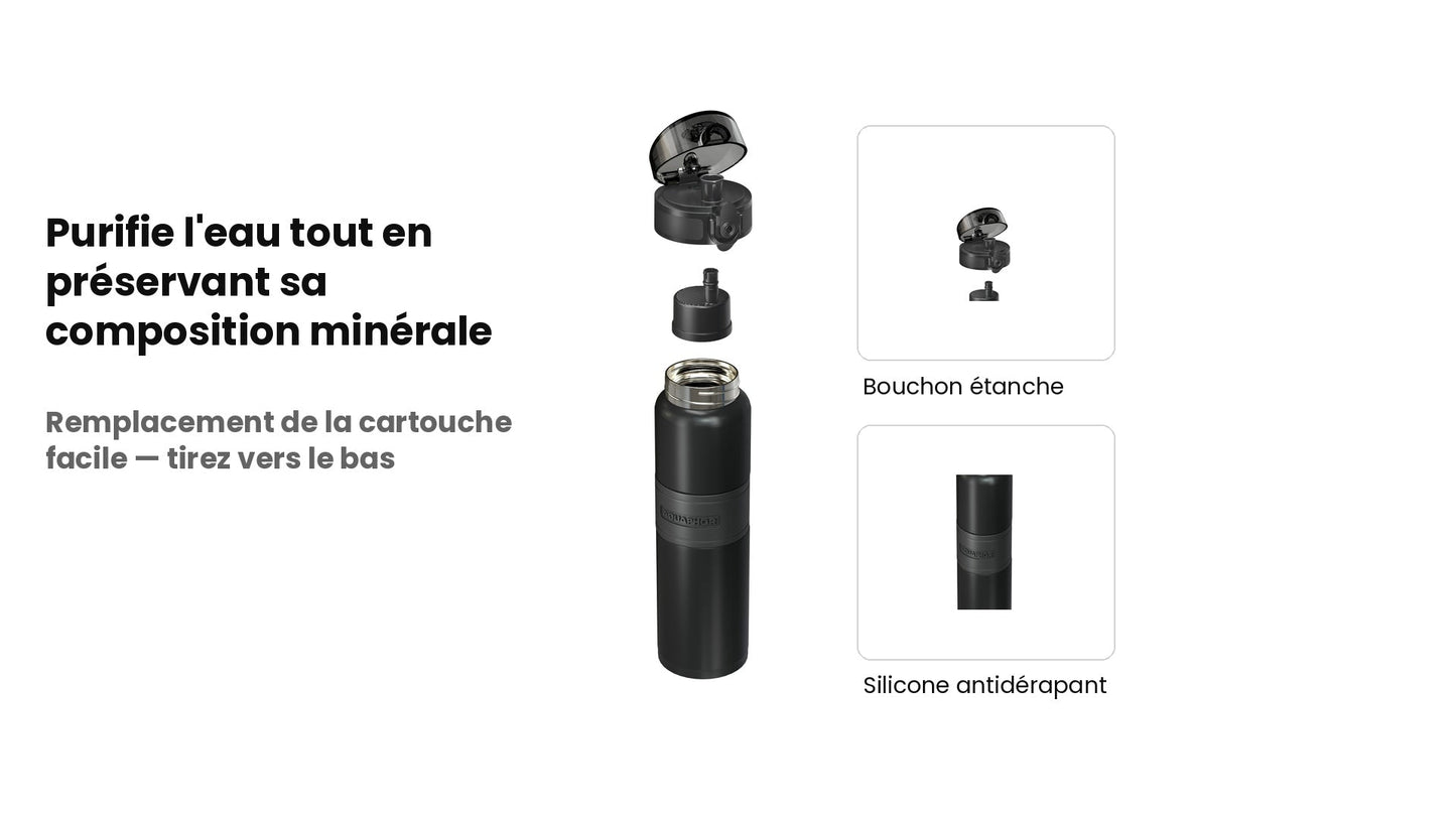Bouteille filtrante inox 800ml coloris Noir - fiche technique