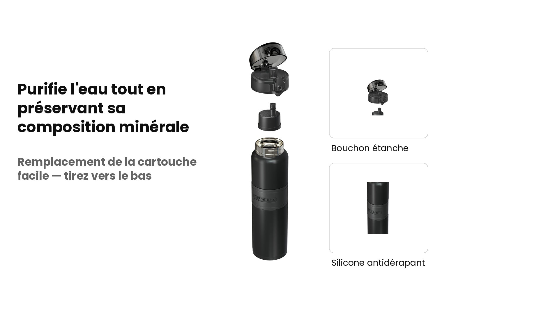 Bouteille filtrante inox 800ml coloris Noir - fiche technique