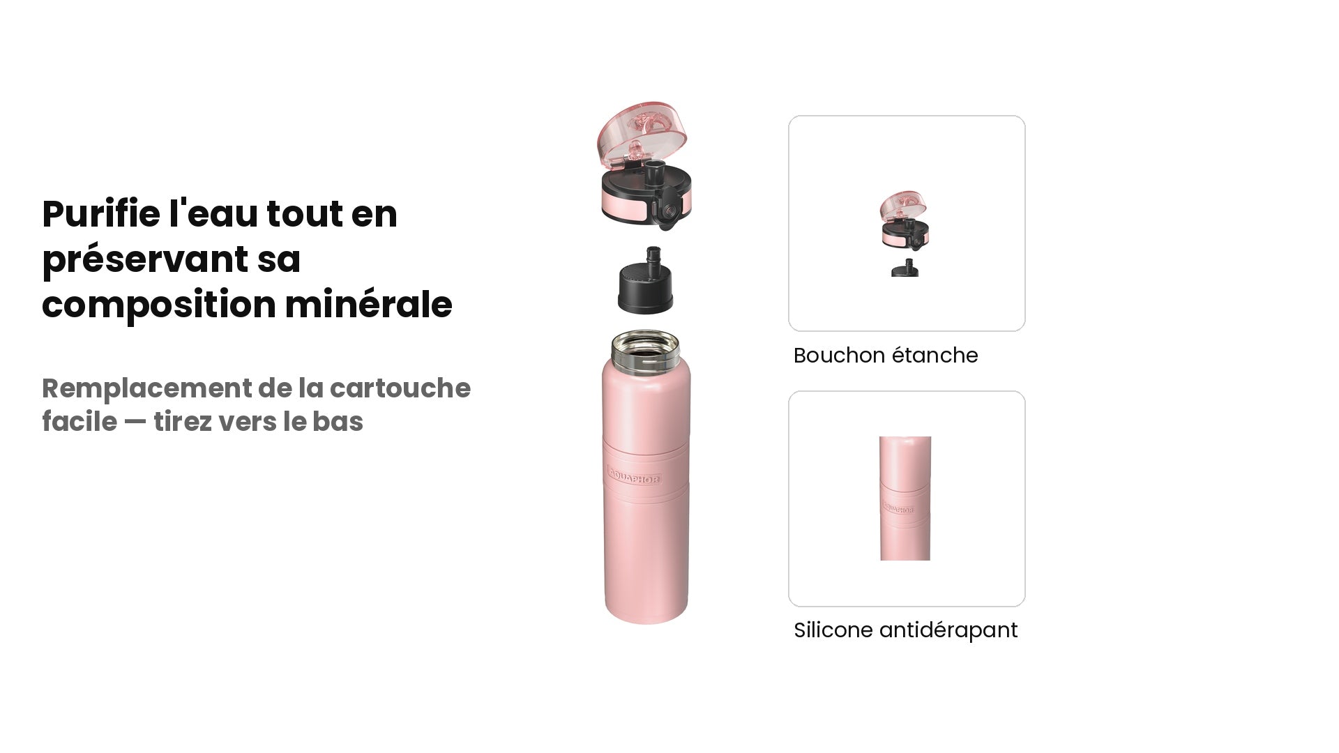 Bouteille filtrante inox 500ml coloris Rose - fiche technique